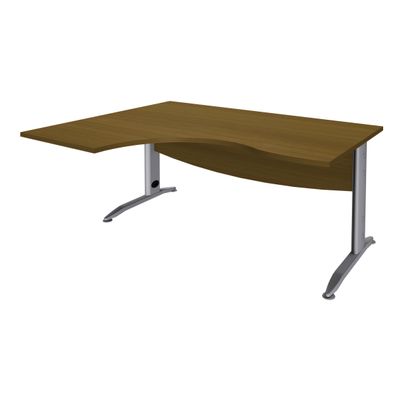 3253310479203-Bureau compact à gauche IDRA - L160 cm - Pied alu - plateau imitation noyer (Pieds de renfort obligatoire à rajou--0