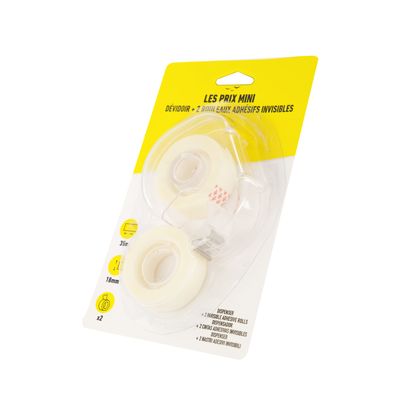 3539012004579-Les Prix Mini - Dévidoir + 2 rouleaux adhésifs invisibles - 18 mm x 35 m--0