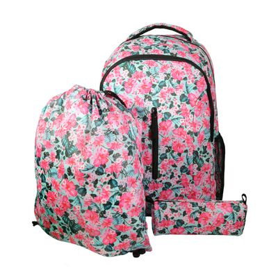 3666311018034-Sac à dos + sac gym + trousse 2 compartiments - hibiscus - Bagtrotter--0