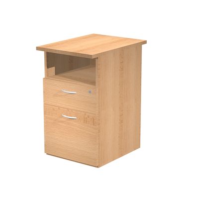 7331910008422-Caisson hauteur bureau Trend - L43xP60xH72 cm - 2 tiroirs dont 1 DS + 1 niche- imitation hêtre--0