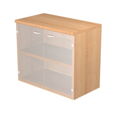 7331920002335-Bibliothèque basse Trend - L80xP35xH72 cm - 2 portes en verre dépoli - imitation hêtre--0