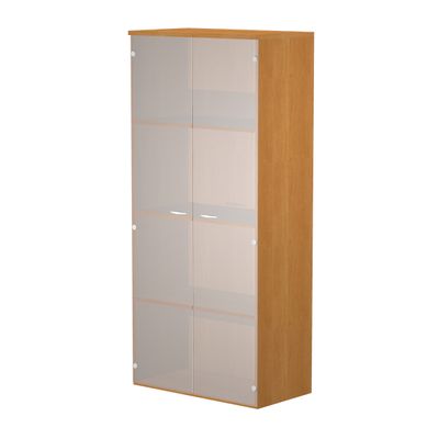 7331920002465-Bibliothèque haute Trend - L80xP35xH180 cm - 2 portes en verre dépoli - imitation aulne--0