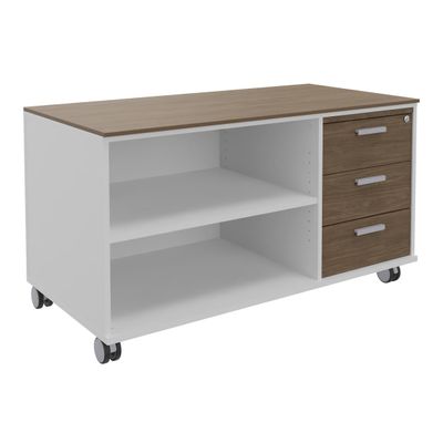 3253310544246-Console mobile KHEOPS - L120XP60XH66 cm - 3 tiroirs - structure blanc perle - finition imitation noyer--0