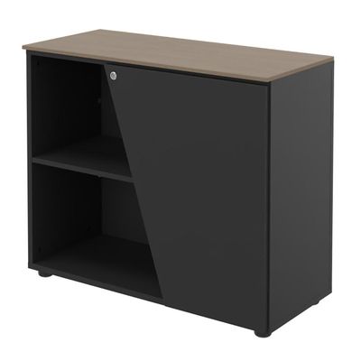 3253310546721-Armoire basse KHEOPS  - porte à droite - structure carbone - finition imitation noyer--0