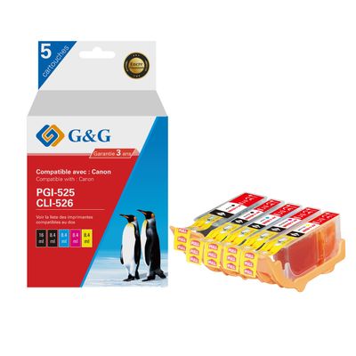 6941881289358-Cartouche compatible Canon PGI-525/CLI-526 - Pack de 4 - noir, cyan, magenta, jaune - G&G--0