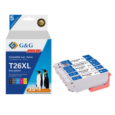 6941881289259-Cartouche compatible Epson 26XL Ours Polaire - Pack de 4 - noir, cyan, magenta, jaune - G&G--0