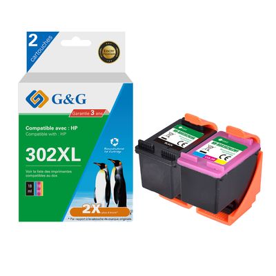 6941881289655-Cartouche compatible HP 302XL - Pack de 2 - noir, cyan, magenta, jaune - G&G--0