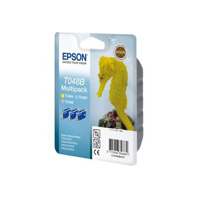 8715946356884-Epson T048B Hippocampe - Pack de 3 - cyan clair, magenta clair, jaune - cartouche d'encre or-Angle droit-2