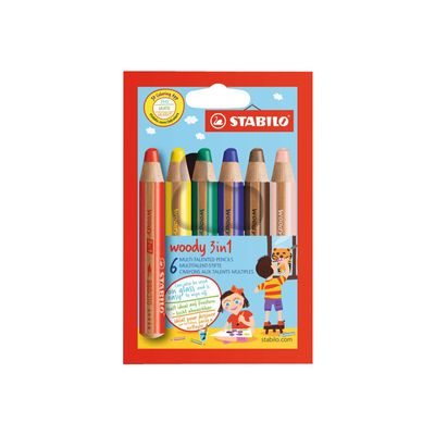 4006381117388-Stabilo woody 3 in 1 - 6 Crayons de couleur - 10 mm - couleurs assorties-Avant-0