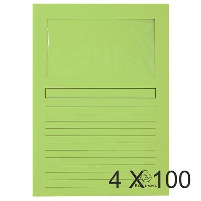 3130632501075-Exacompta Forever - 4 Paquets de 100 Chemises à fenêtre - 120 gr - vert pré--0
