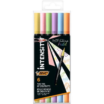 3086123681323-BIC Intensity Dual Tip - 6 Feutres de coloriage double pointe pinceau - couleurs pastels assorties--0