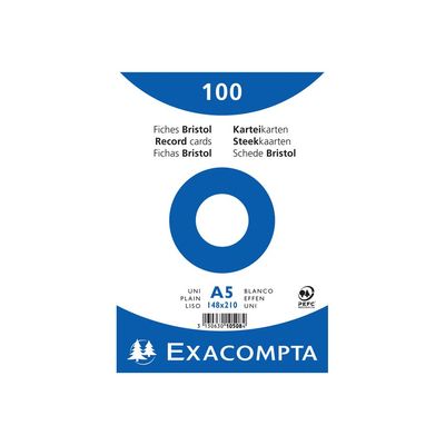 3130631105083-Exacompta - 10 Packs de 100 Fiches Bristol - A5 - unies - non perforées - blanc-Avant-1