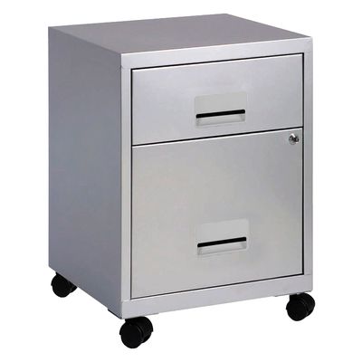 3219095950269-Caisson mobile en métal - L40 x H51,2 x P40 cm - 2 tiroirs dont 1DS - alu--0