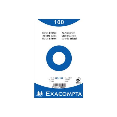 3130631105038-Exacompta - 12 Packs de 100 Fiches Bristol - 12,5 x 20 cm - unies - non perforées - blanc-Avant-1