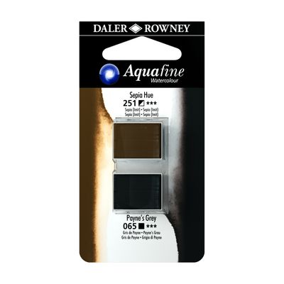 5011386118093-Daler-Rowney Aquafine - Ensemble de peinture - 2 parties - aquarelle - 2 couleurs - teinte sépia, gris de Pay--0