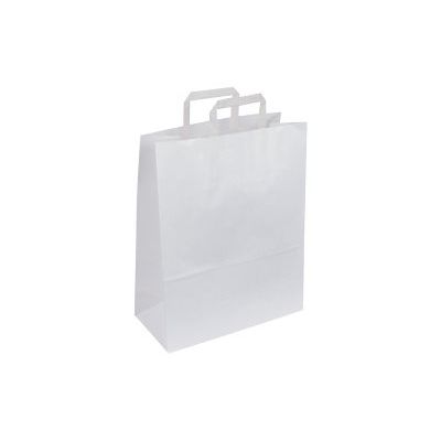 2012349385937-50 Sacs cadeau kraft - poignées plates - 18 cm x 8 cm x 22 cm - blanc-Angle gauche-0