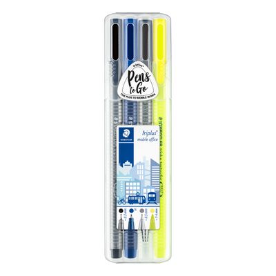 4007817340004-STAEDTLER triplus mobile office - Pack de Stylo à bille, Feutre fin, Surligneur et Crayon rétractable--0