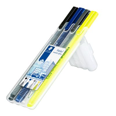 4007817340004-STAEDTLER triplus mobile office - Pack de Stylo à bille, Feutre fin, Surligneur et Crayon rétractable--1