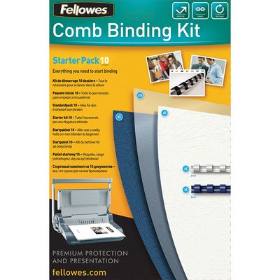 043859514724-Fellowes - kit de démarrage de reliure A4 (21 x 29,7 cm) - pour 10  dossiers avec anneaux plastique 6 mm (x5), 8 mm (x5) jusq--0
