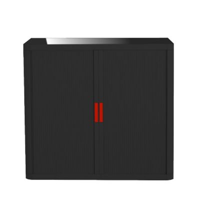 3660141930047-Armoire basse à rideaux EASY OFFICE - 110 x 104 x 41,5 cm - Corps et rideaux noir - Poignée rouge--0