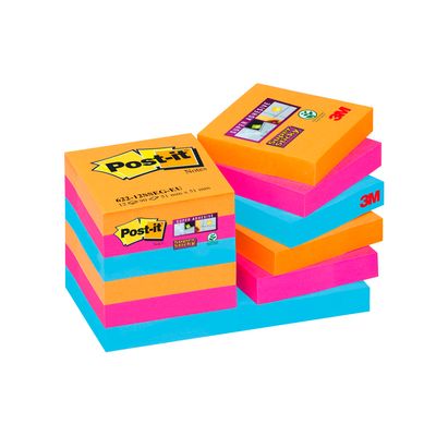 051141380889-Post It - Pack de 12 Blocs - Notes Super Sticky - 90 feuilles - 47,6 x 47,6 mm - Bangkok--0