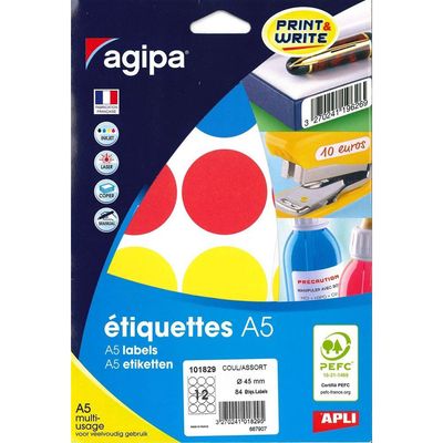3270241018295-Apli Agipa - Etui A5 - 84 Pastilles adhésives - couleurs assorties multi-usages - diamètre 45 mm - r