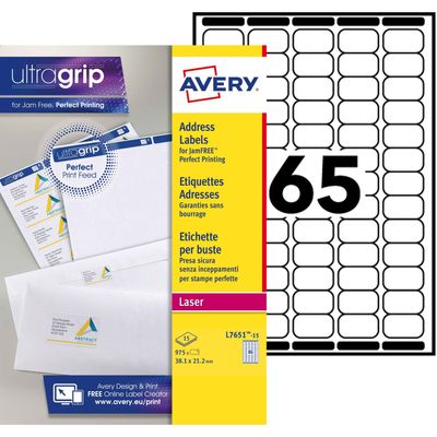 5014702086748-Avery - 975 Mini Étiquettes adresse blanches - 38,1 x 21,2 mm - Impression laser - réf L7651-15--0