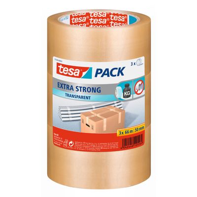 4042448125569-TESA - 3 Rubans Adhésifs d'emballage  - 50 mm x 66 m - transparent--0