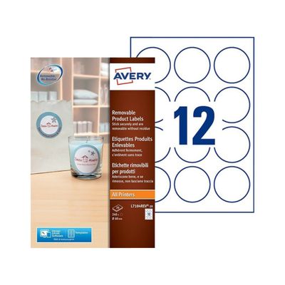 0400794397056-Avery - 240 Étiquettes amovibles rondes blanches - diamètre 60 mm - réf L7104REV-20--0