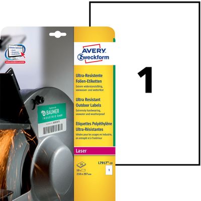 4004182068021-Avery - 10 Étiquettes ultra résistantes blanches - A4 - Impression laser - réf L7917-10--0