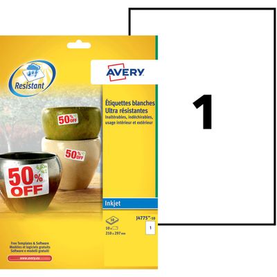4004182247754-Avery - 10 Étiquettes ultra résistantes blanches - A4 - Impression jet d'encre - réf J4775-10--0