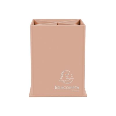 9002493099869-Exacompta Aquarel - Pot à crayons en carton - 4 compartiments - corail-Avant-0