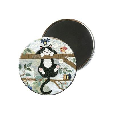 3700572716947-Kiub Bug Art - Magnet rond en verre - Chat sur branche-Avant-0