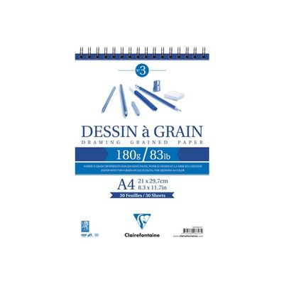 3329680966282-Clairefontaine Dessin à Grain - Bloc croquis à spirale n°3 - A4 - 30 feuilles - 180 gr-Avant-0