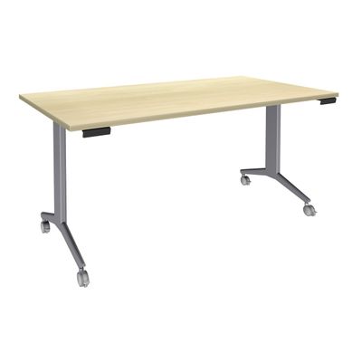 3253310171527-Table de réunion abattantes - L140 x P80 cm - pied alu - plateau imitation érable--0