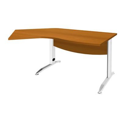 3253310150218-Bureau 135° IDRA - retour d'angle à gauche - L180 cm - Pieds blanc - plateau imitation Merisier--0