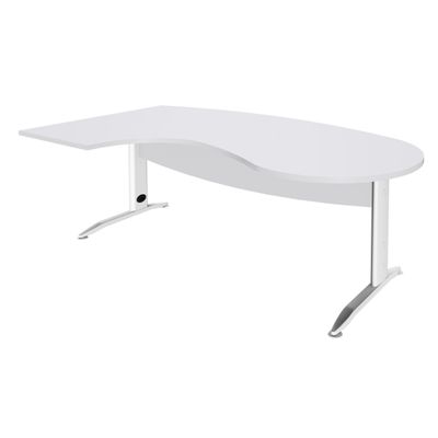2012348121437-Bureau compact manager retour à gauche IDRA - 200 cm - Pied blanc - Blanc perle (Pieds de renfort obligatoire à rajou--0