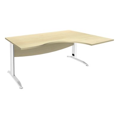 2012348122090-Bureau compact à droite IDRA - L180 cm - Pieds blanc - plateau imitation Erable (Pieds de renfort obligatoire à rajou--0