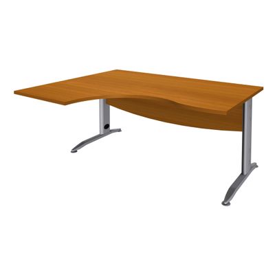 2012348122021-Bureau compact à gauche IDRA - L160 cm - Pieds alu - plateau imitation Merisier (Pieds de renfort obligatoire à rajou--0