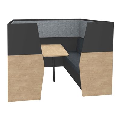 3253310169975-Box acoustique IN'TEAM - L210 x H 150 x P170 cm - 6 places avec table - structure chêne clair et carbone - pan--0