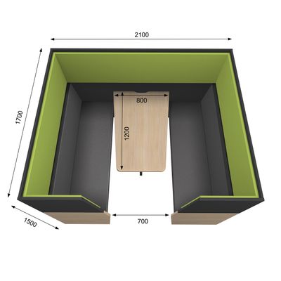 3253310169982-Box acoustique IN'TEAM - L210 x H 150 x P170 cm - 6 places avec table - structure chêne clair et carbone - pannea--4