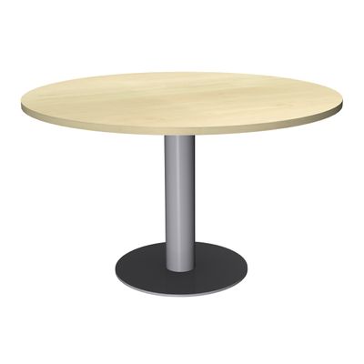 3253310171282-Table de réunion ronde - diam 100 cm - pieds tulipe alu - plateau imitation érable--0
