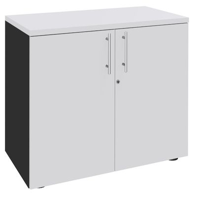 0404000124429-Armoire basse EXPRIM/LOFTER/LEVEL - H72 x L80 x P47 - 2 portes - Corps Anthracite - Dessus et portes Bl--0