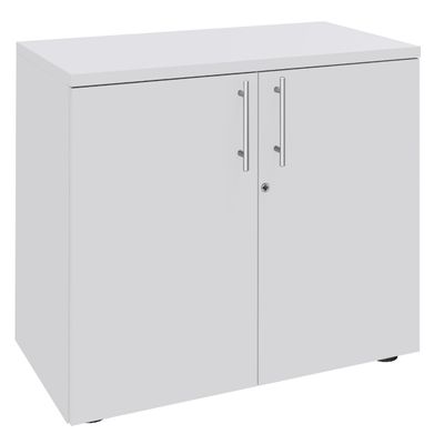 0404000124436-Armoire basse EXPRIM/LOFTER/LEVEL - H72 x L80 x P47 - 2 portes - Corps Blanc perle - Dessus et portes B--0