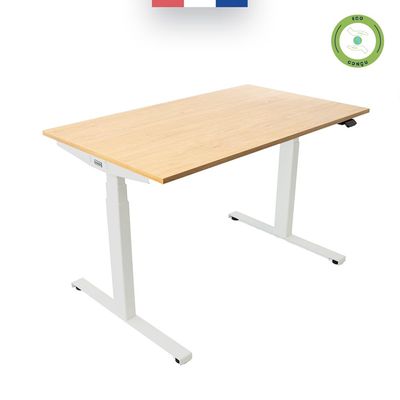 3760350281098-Bureau électrique UGO - L160x80cm - pieds blancs - plateau imitation chêne Stone--2