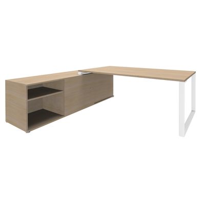3253310134669-Bureau LOFTER Manager - L180 x P100 x H72,5 cm - console retour à gauche (cases) - pieds blanc - plateau imita--0