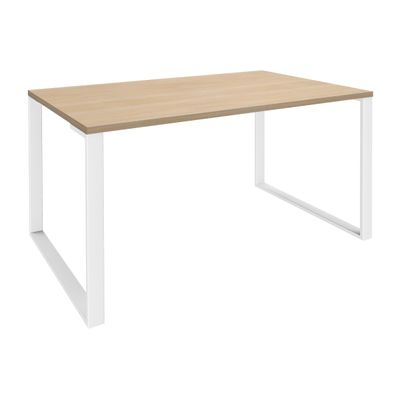 0404000123019-Bureau droit LOFTER - L180 cm - Plateau imitation chêne clair - pied Blanc--0