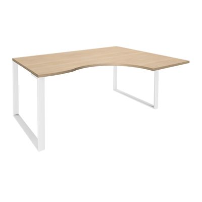 0404000123132-Bureau compact LOFTER - L160 cm - Retour à droite - Plateau imitation chêne clair - pied Blanc - (pied de renfort obligatoire à rajou--0