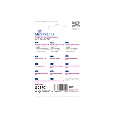 4260283113514-MediaRange - carte mémoire 8 Go - Class 10 - micro SDHC-Arrière-3