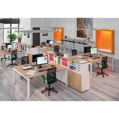 0404000121688-Bureau Bench IRIS - L140 cm - Plan de départ - Pieds blanc - plateau imitation Chêne clair--1